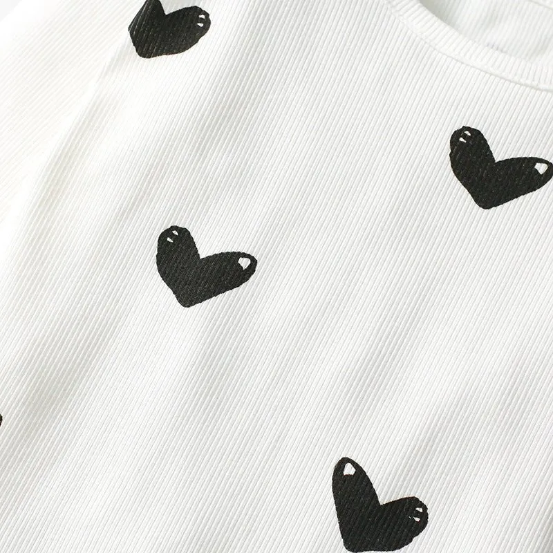 Toddler/Kid Girl's Heart-Filled White T-Shirt with Pants Set