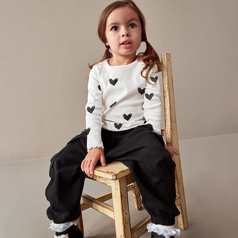 Toddler/Kid Girl's Heart-Filled White T-Shirt with Pants Set