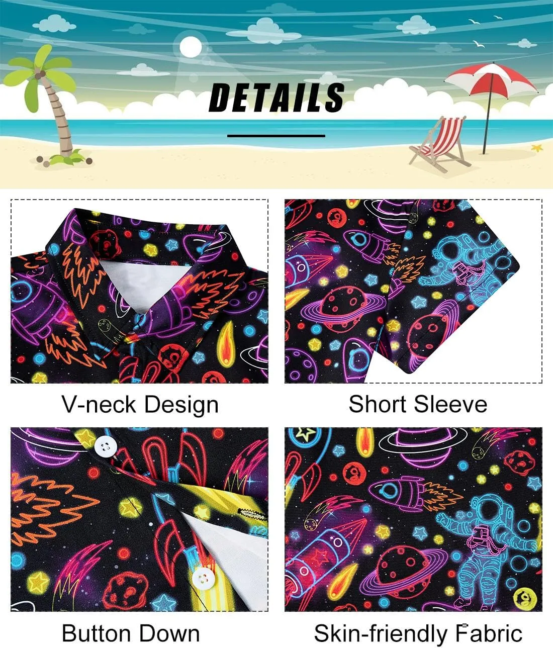 uideazone 2-10 Years Boys Button Down Shirts 3D Graphic Hawaiian Aloha Short Sleeve Dress Shirt Tops