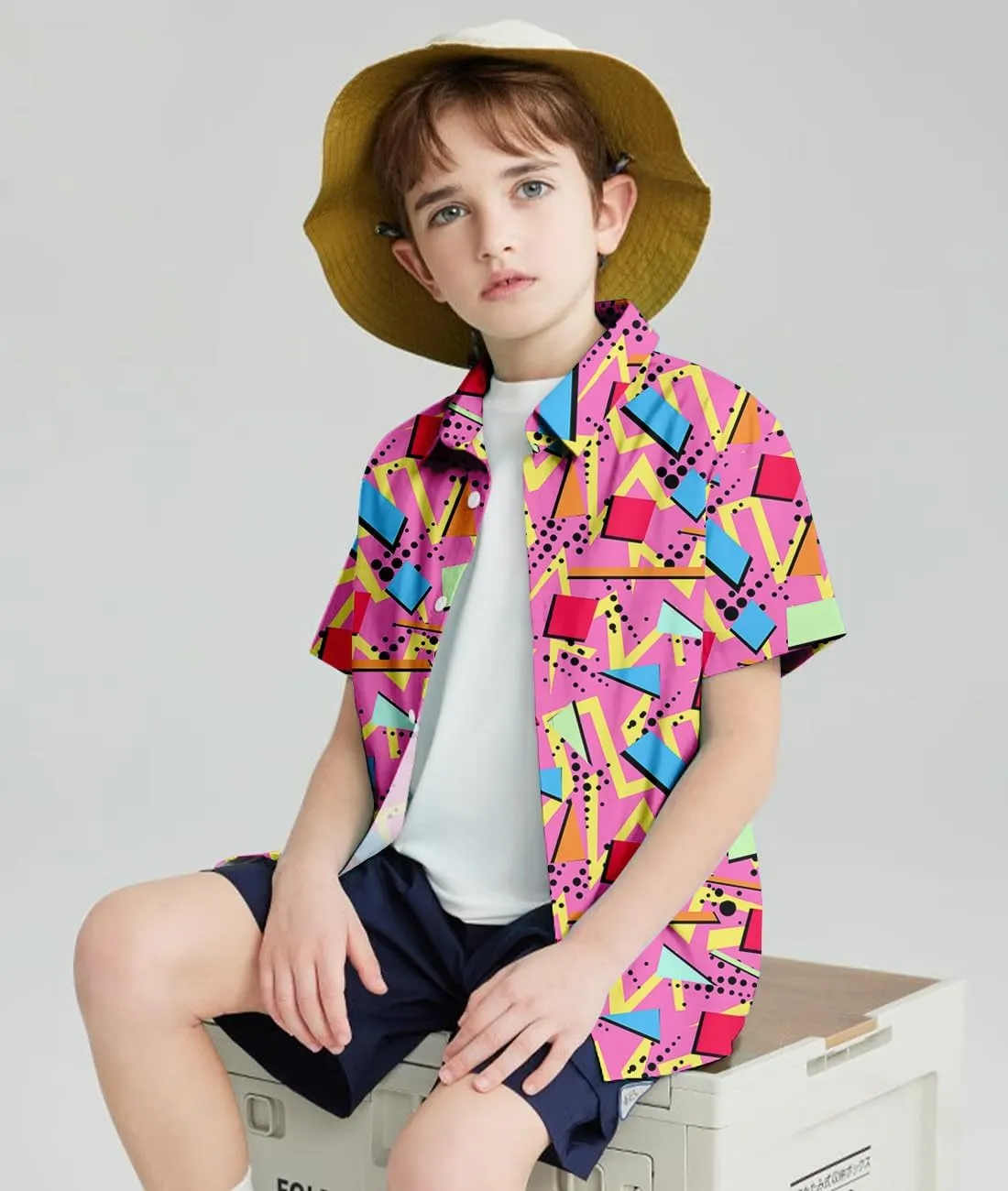 uideazone 2-10 Years Boys Button Down Shirts 3D Graphic Hawaiian Aloha Short Sleeve Dress Shirt Tops