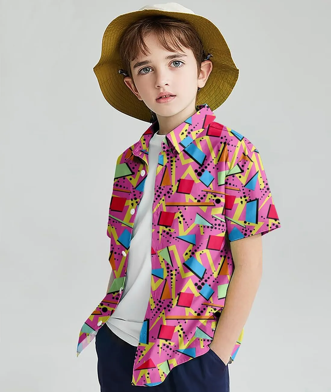uideazone 2-10 Years Boys Button Down Shirts 3D Graphic Hawaiian Aloha Short Sleeve Dress Shirt Tops