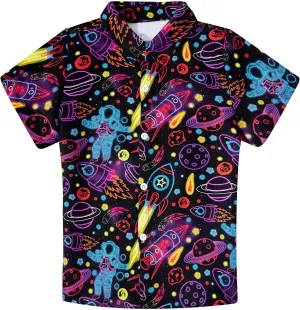 uideazone 2-10 Years Boys Button Down Shirts 3D Graphic Hawaiian Aloha Short Sleeve Dress Shirt Tops