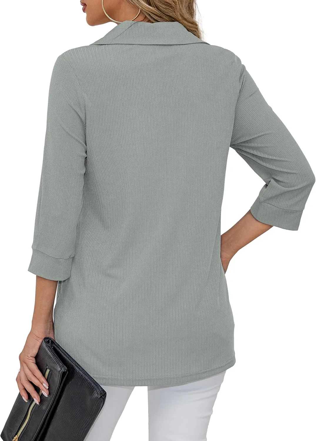 U.Vomade Women's 3/4 Sleeve Plus Size Tops Collared V Neck Casual Comfy Work Blouses L-4X