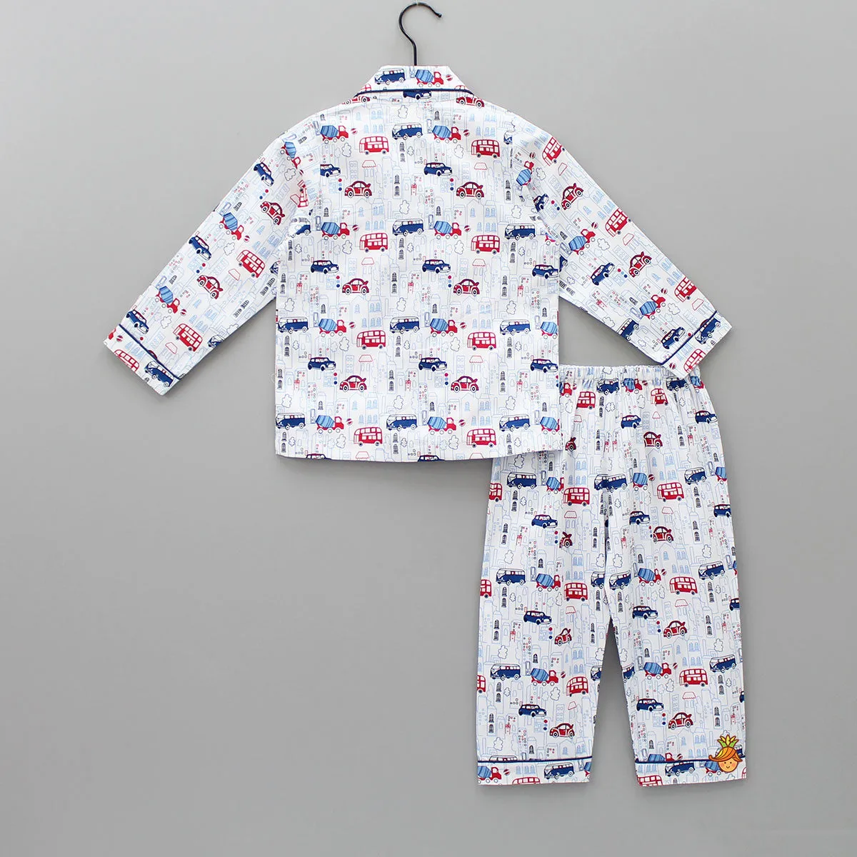 Vehicles Printed White Sleepwear