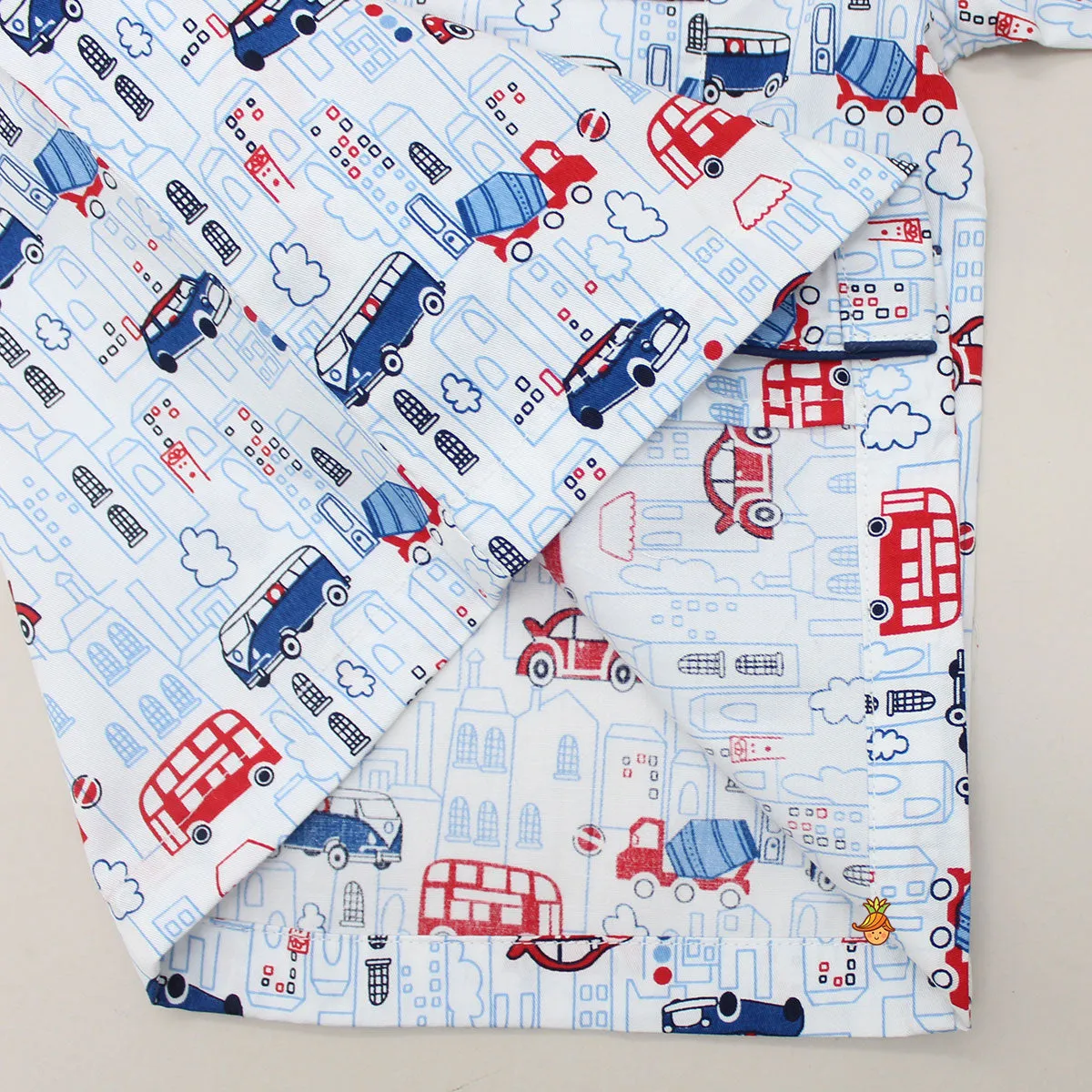 Vehicles Printed White Sleepwear