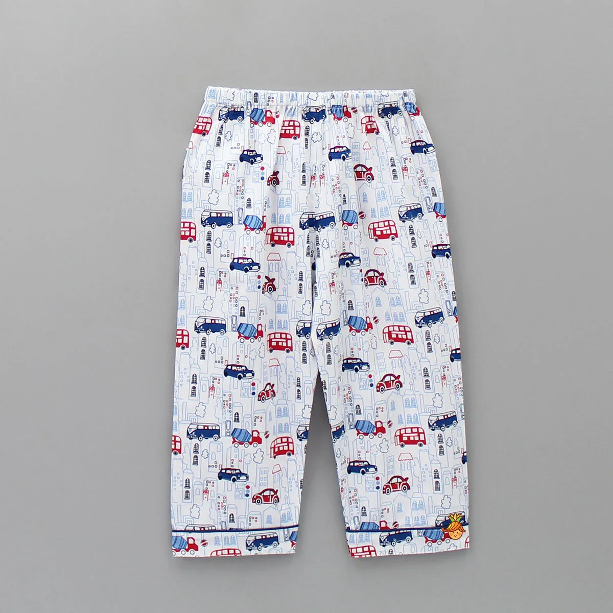 Vehicles Printed White Sleepwear