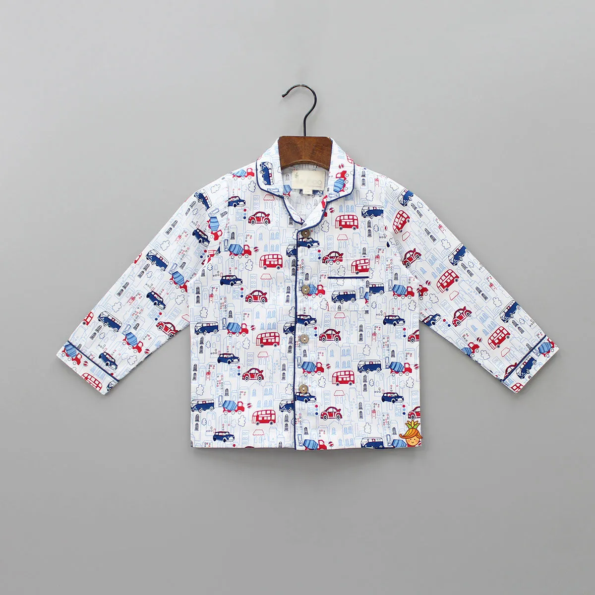 Vehicles Printed White Sleepwear