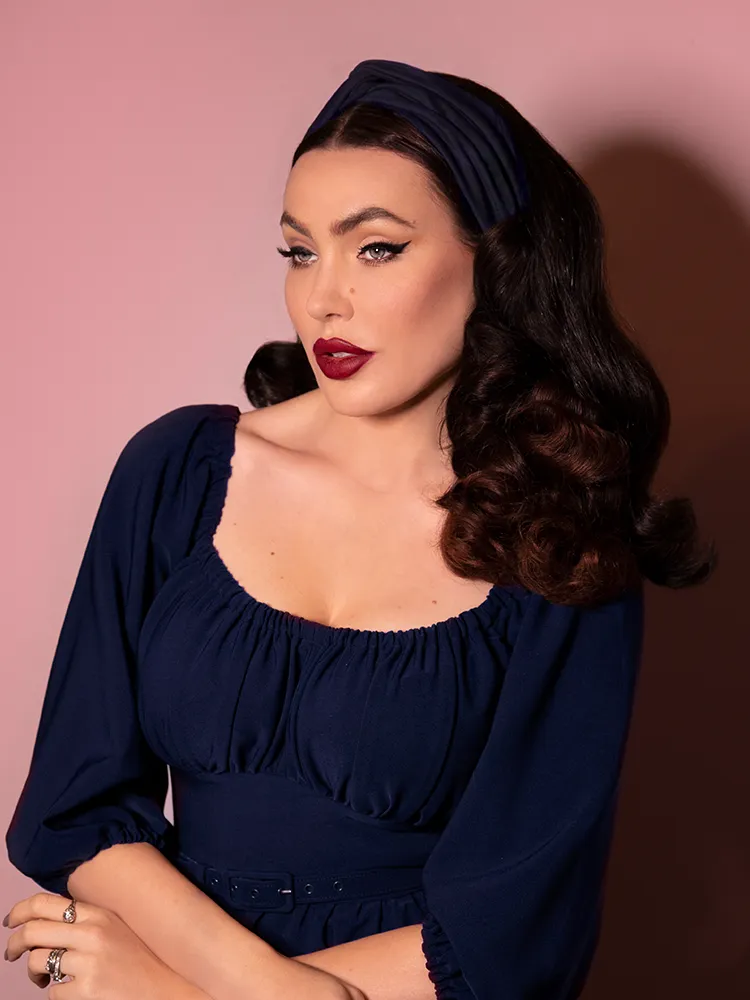 Vintage-Style Knot Headband in Navy - Vixen by Micheline Pitt