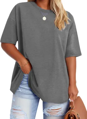 VISLILY Plus-Size-Tops for Women Casual Short Sleeve T Shirts Summer Crew Neck Tees Oversized Comfy Loose Fit Tunics XL-5XL