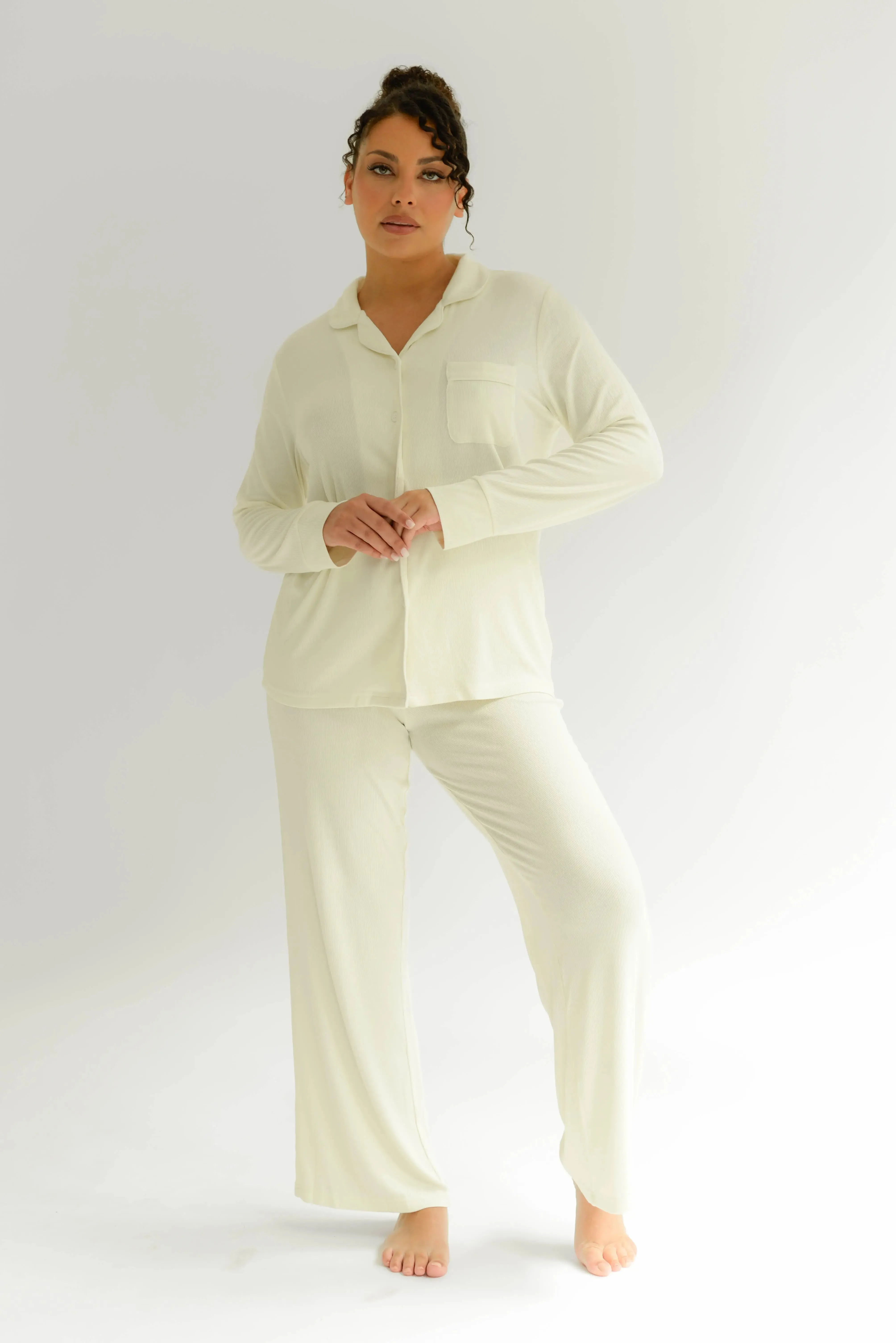 White Rib Knit Bamboo Pyjama Set