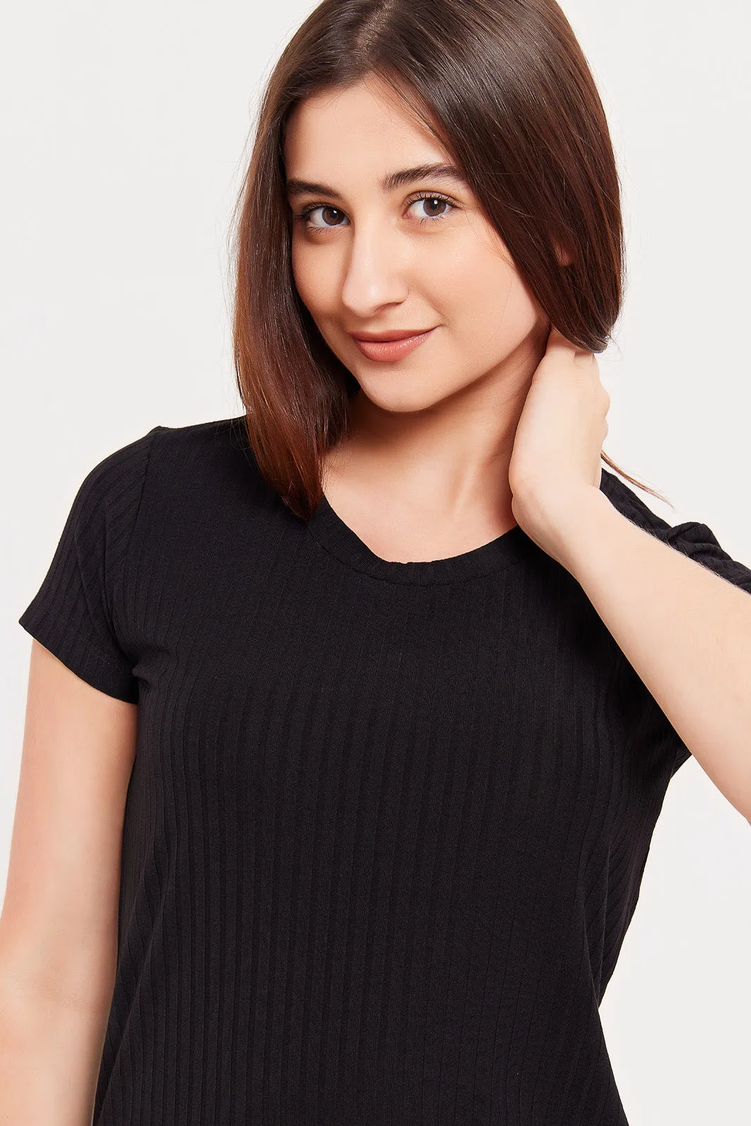 Women Black Solid Nightshirt