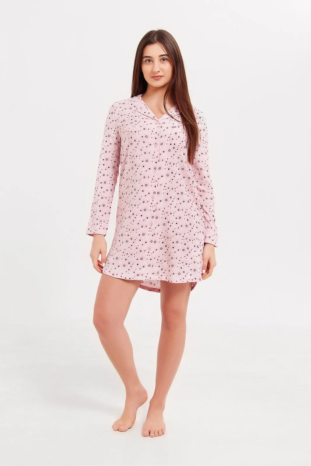 Women Pink Printed Nightgown
