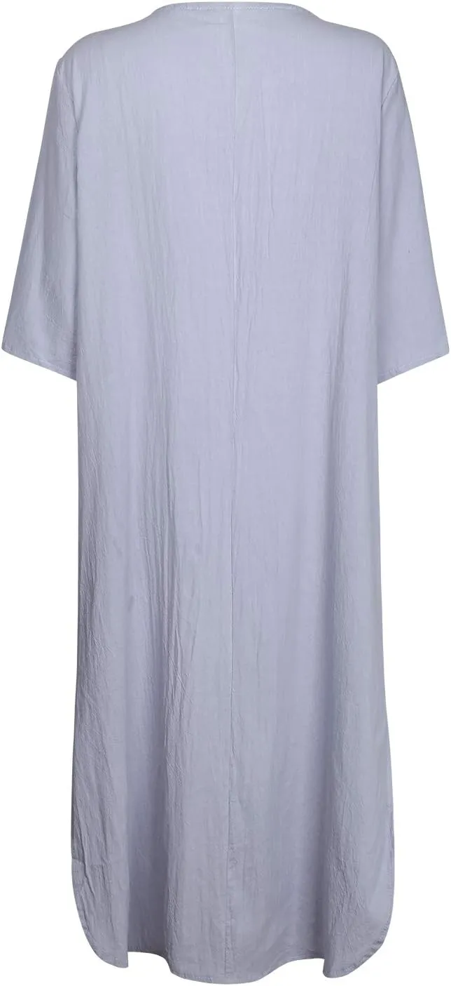 Women's Maxi Dress Solid Plus Size Loose Cotton Linen Long Dresses with Pockets
