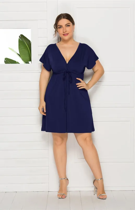 Women's Plus Size Deep V Solid Dress
