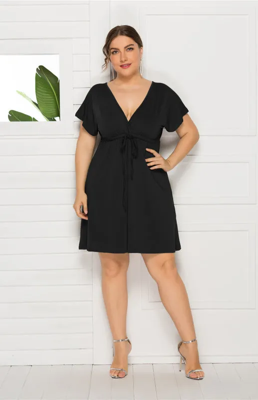 Women's Plus Size Deep V Solid Dress