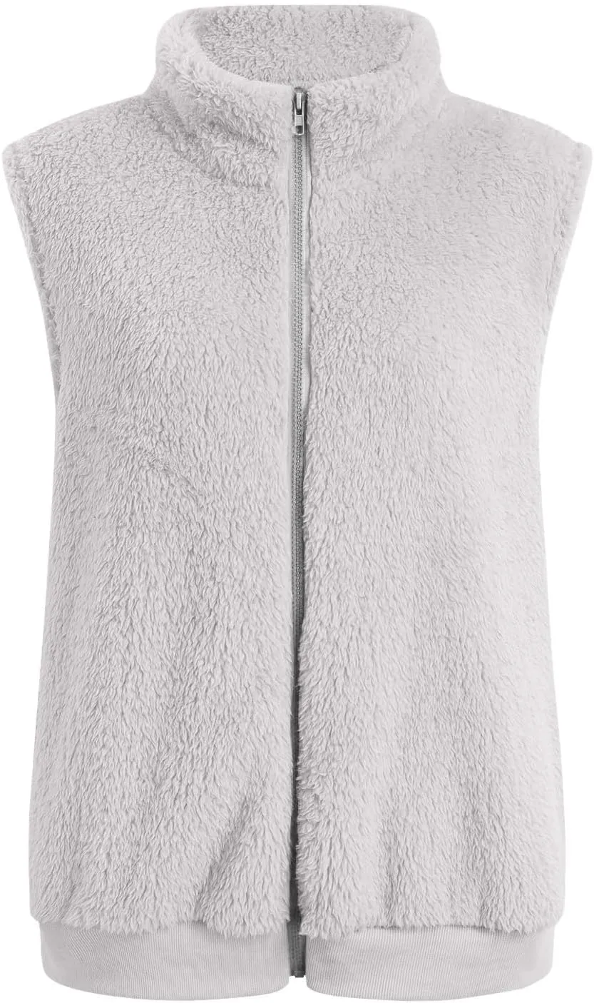 Women's Sherpa Vest Plus Size Fuzzy Fleece Sleeveless Zip Up Jacket Coat 2024 Fall Casual Waistcoat Gilet with Pockets