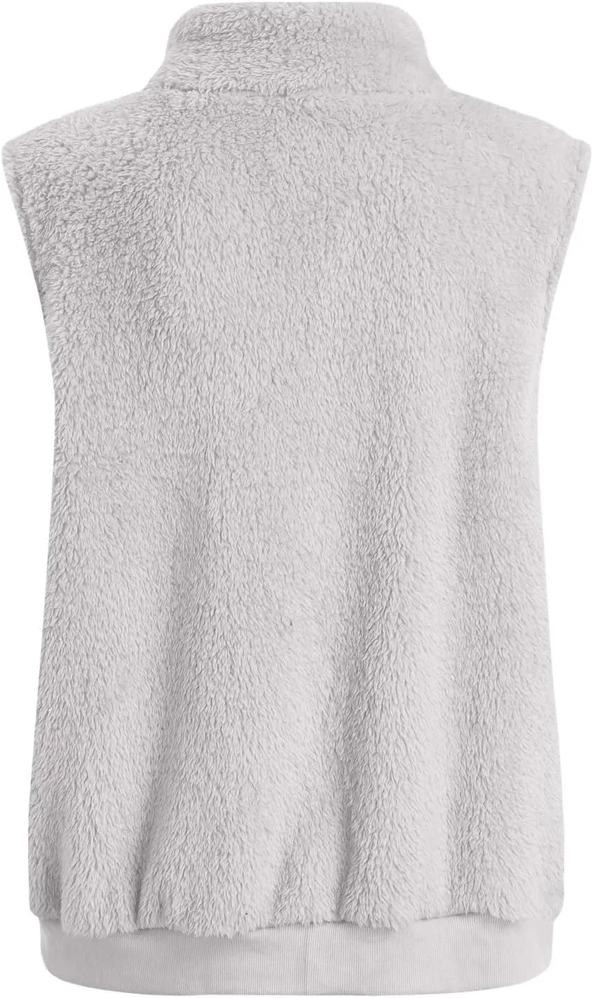 Women's Sherpa Vest Plus Size Fuzzy Fleece Sleeveless Zip Up Jacket Coat 2024 Fall Casual Waistcoat Gilet with Pockets