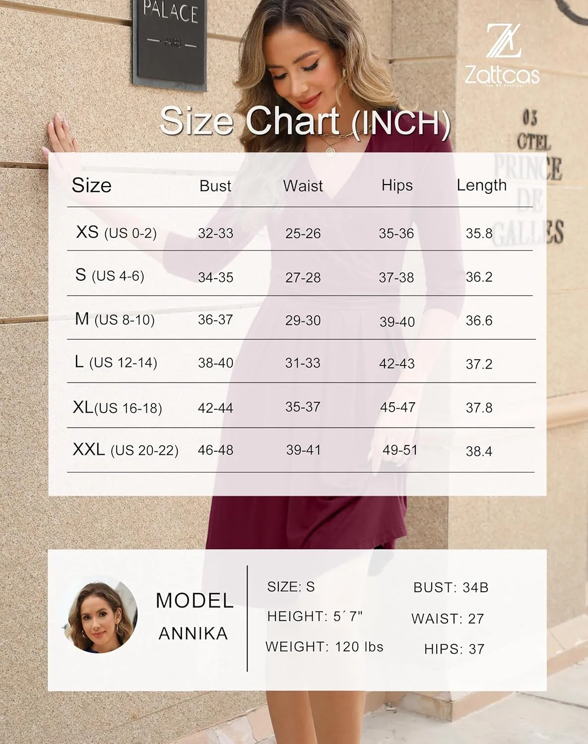 Zattcas Women's 2025 Spring Casual Dresses V Neck 3/4 Sleeve Empire Pleated Fit and Flare Knee Length Dress with Pockets