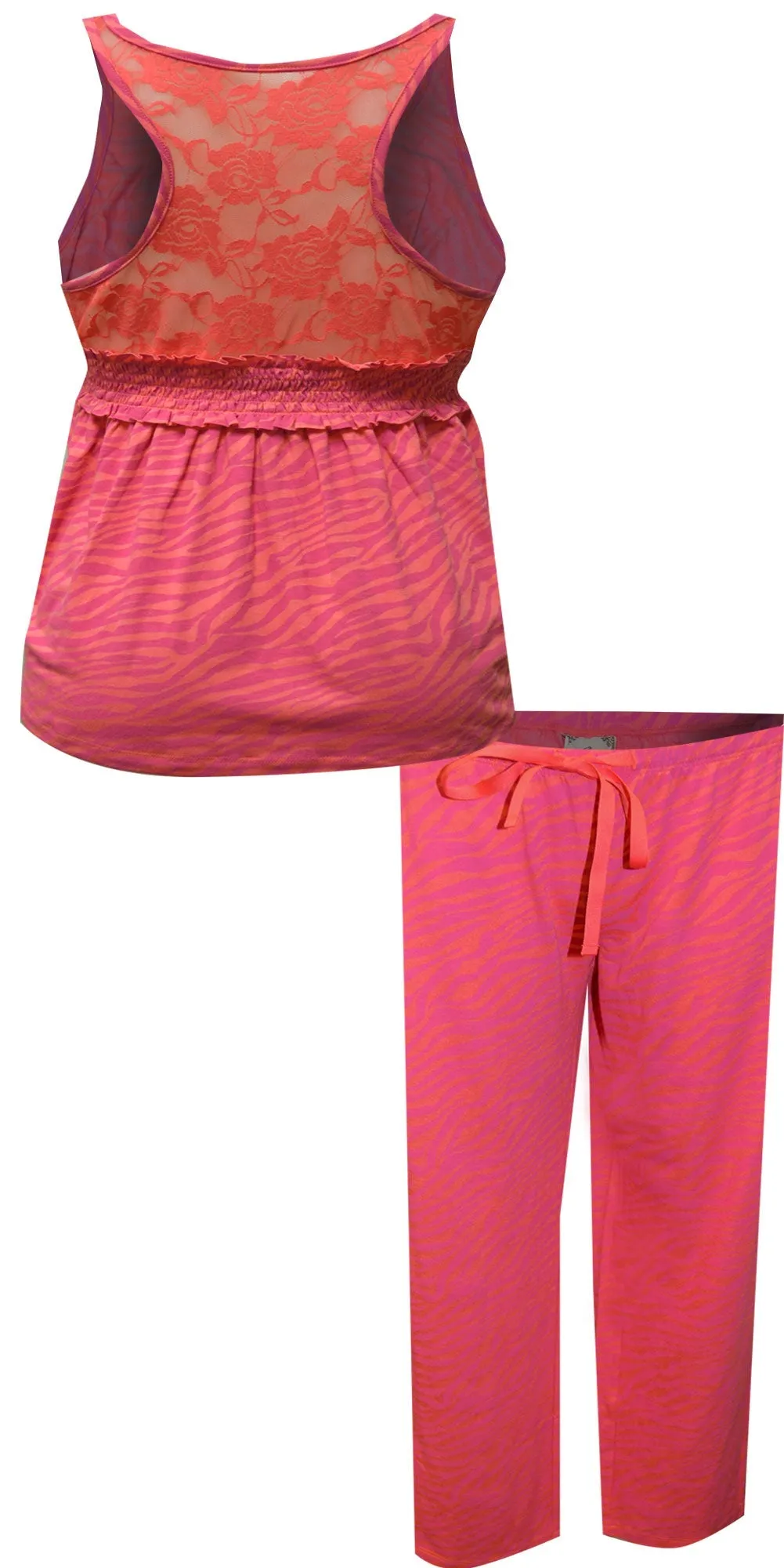 Zebra Stripes Coral and Hot Pink Lace Back Babydoll Pajama